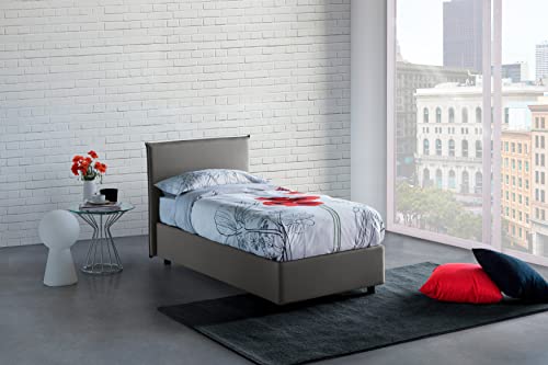 Talamo Italia Anna Französisches Bett mit Container, Made in Italy, Bett mit Stoffbezug, Frontöffnung, inklusive Matratze 140x190 cm, Grau