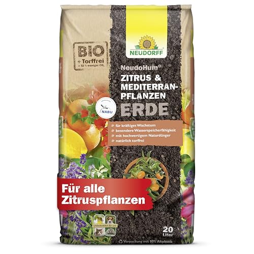 Neudorff NeudoHum Zitrus- & MediterranpflanzenErde – Torffreie Bio-Erde für alle Mediterranpflanzen wie z.B. Palmen, Oleander und Zitronen, 20 Liter