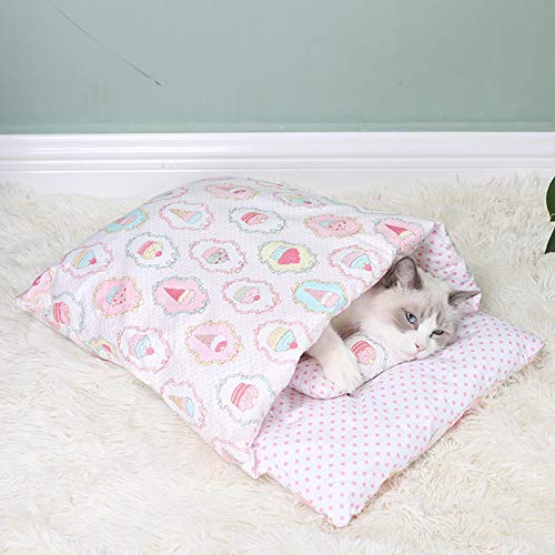 Katzenkissen, Schlafsack, Winter, warm, Katzenbetten für Kätzchen, Welpen, 55 x 40 cm, waschbar, abnehmbar, mit Kissen, verbesserter Schlaf