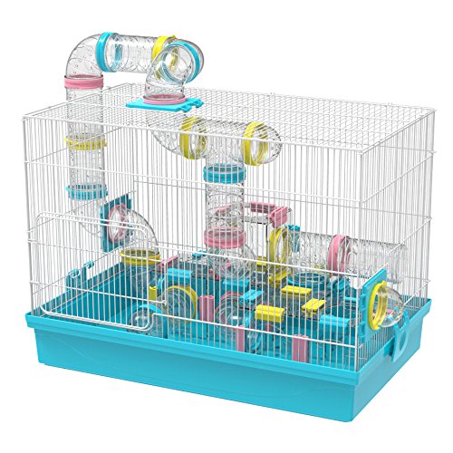 Großer Hamsterkäfig zum Selbermachen, 50,8 x 30,5 x 38,1 cm, mit komplettem Tunnelrohr-Modul, Spielzeug für Rennmäuse, Zwergmäuse (blau)