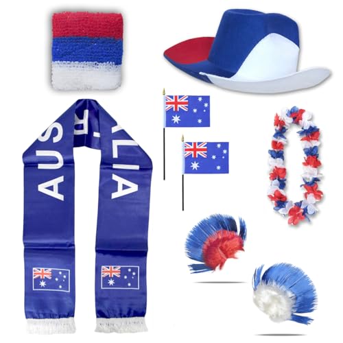 Sonia Originelli Fan-Paket Australien Australia WM EM Fußball Schal Hawaiikette Hut Schweissband Fahne Iro Perücke