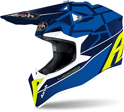 Airoh Helm Helmet Motocross, Enduro, WRAAP MOOD, Blau / Neongelb, Größe L