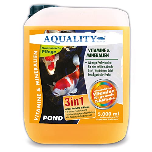 AQUALITY Gartenteich Vitamine & Mineralien Pond 3in1 (GRATIS Lieferung in DE - Lebenswichtige Fischvitamine für eine erhöhte Abwehrkraft, Vitalität und Laichfreudigkeit), Inhalt:5 Liter