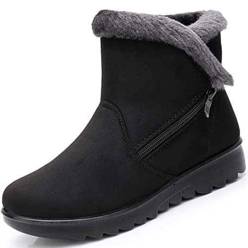 Hsyooes Winterschuhe Wildleder Damen Winterstiefel Warm Gefüttert Schneestiefel Mädchen Stiefeletten Winter Kurzschaft Stiefel Bequem Schuhe Schwarz 35 EU Schwarz