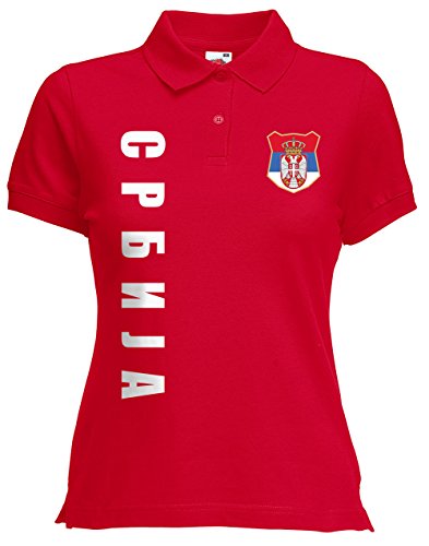 Serbien Srbija Damen Polo-Shirt Name Nummer EM-2021 Trikot Rot M