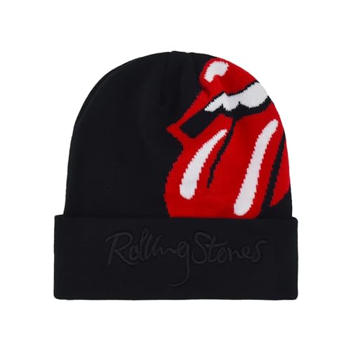 Concept One Unisex-Erwachsene The Rolling Stones Winter Knit Cap mit Jacquard Lips Logo und Manschette Beanie-Mütze, Schwarz, Einheitsgröße