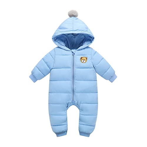 Baby Schneeanzüge Winter Overalls mit Kapuze Strampler Langarm Jumpsuit Baumwolle Zippers Outfits 6-9 Monate, Blau