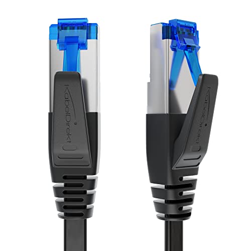 KabelDirekt – LAN Kabel flach, bruchfest konstruiert – 20 m (CAT7 Kabel & Netzwerkkabel, 10 Gbit/s, besonders flexibel, geeignet als Verlegekabel, maximale Glasfaser-Geschwindigkeit, RJ45, schwarz)