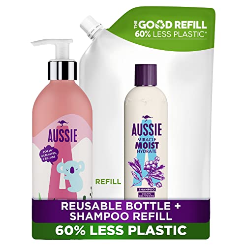Aussie Miracle Moist nachfüllbare Shampoo-Flasche aus Aluminium und Nachfüll-Shampoo-Tasche für 60 % weniger Kunststoff, nachhaltige Öko-Geschenksets für Sie, 910 ml