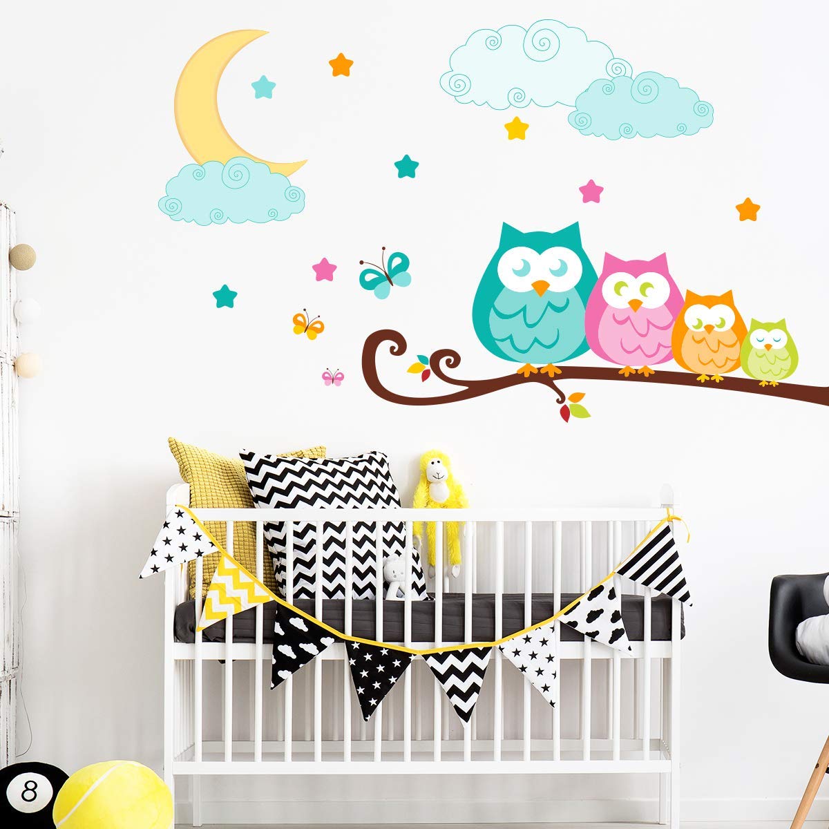 Sticker für Kinder | Wandaufkleber Eulen – Wanddekoration Kinderzimmer - 50 x 65 cm