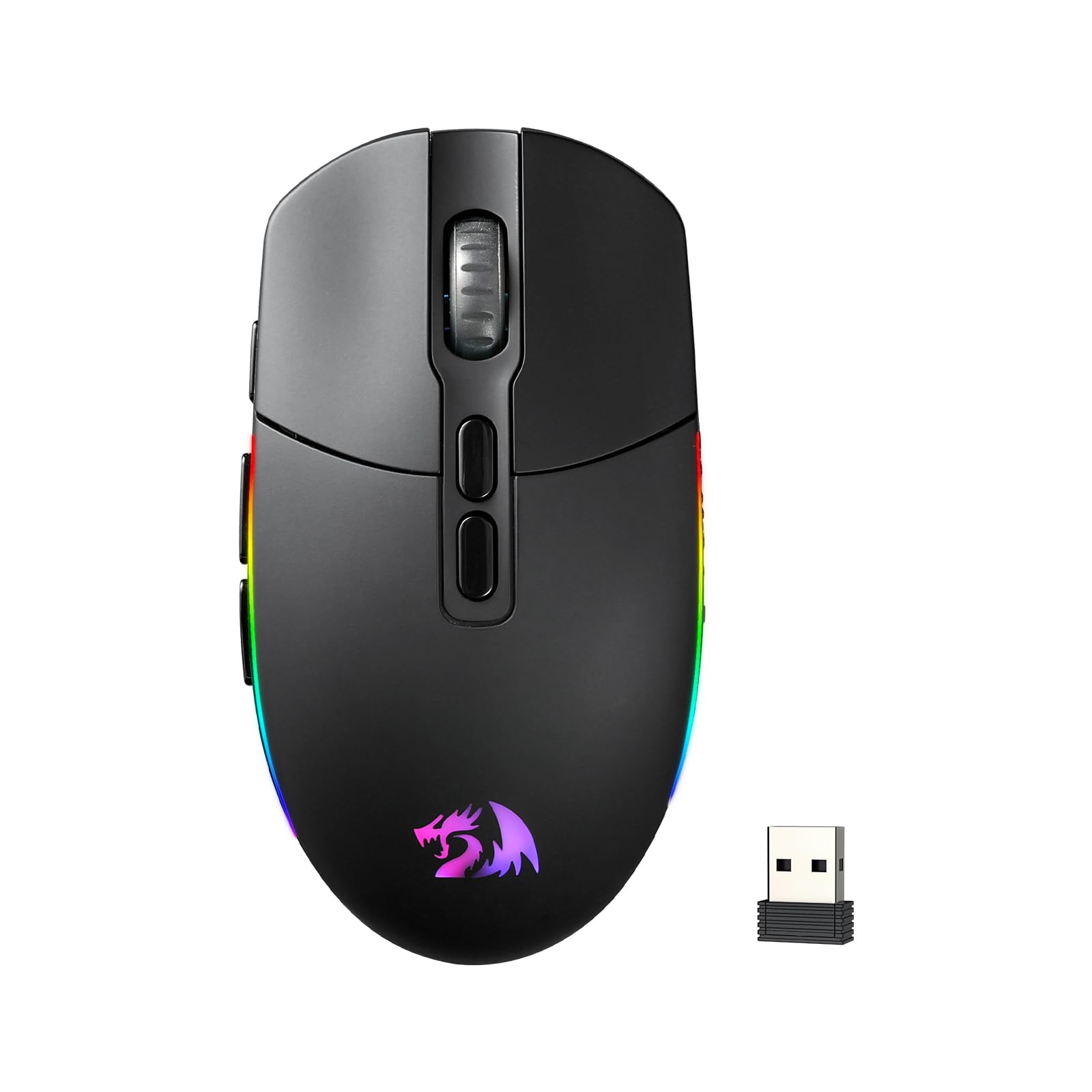 Redragon M719 Kabellose optische Gaming-Maus, 7 programmierbare Tasten, RGB-Hintergrundbeleuchtung, 10.000 DPI, Ergonomische PC-Computer-Gaming-Mäuse mit Feuertaste