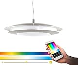 EGLO connect LED Pendelleuchte Moneva-C, 1 flammige Hängelampe, Hängeleuchte aus Stahl und Kunststoff in Nickel-Matt, Weiß mit Farbtemperaturwechsel (warm, neutral, kalt), RGB, dimmbar, Ø 48,5 cm