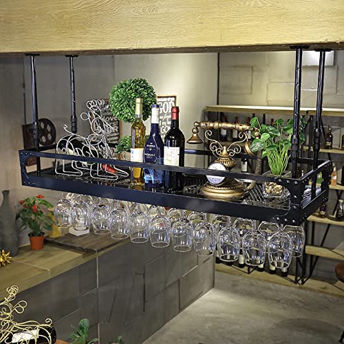 EsEntL Weinregal zum Aufhängen an der Decke, Weinregal im Vintage-Stil, Weinflaschenhalter aus Metall, schwarz, für Stielgläser, Kelche, Aufbewahrungsregal, zum Aufhängen von Weingläsern an der Dec