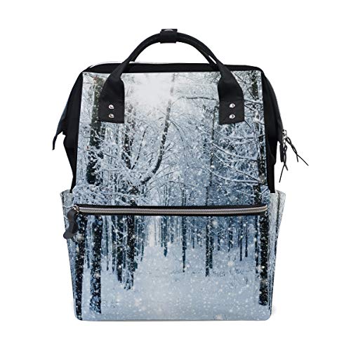 Big Joke Wickelrucksack Wald Baum Schnee Print Multifunktional Große Kapazität Baby Wickeltasche Reißverschluss Casual Stilvolle Reise Rucksack für Mama Papa Baby Pflege