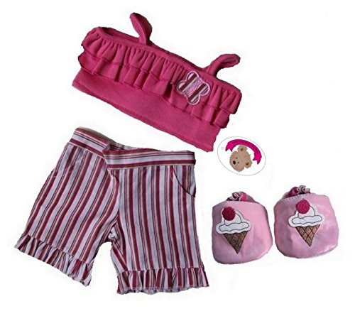 Build your Bears Wardrobe Teddy Bear Clothes fits Build a Bear Teddies Striped outfit with Ice Cream Shoes (pink)