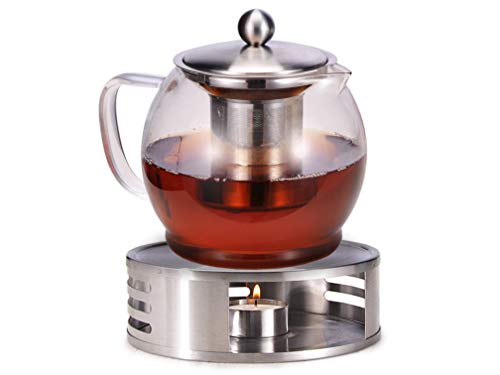 Gravidus Teekanne Glas mit Stövchen und Siebeinsatz - 1,2 Liter - Tee Set - Teewärmer & Teebereiter, Kaffeekanne Glaskanne für Tee & Kaffee mit Deckel
