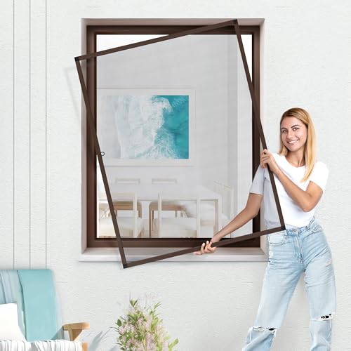 JAROLIFT Insektenschutz Spannrahmen SlimLine für Fenster 80 x 150cm in braun