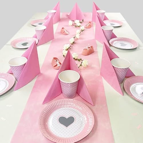 Babyparty und Baby Shower Tischdeko Set für Mädchen für 8 Gäste mit Becher, Teller, Servietten, Trinkhalmen, Tischläufer und mehr… (Rosa mit Stern)