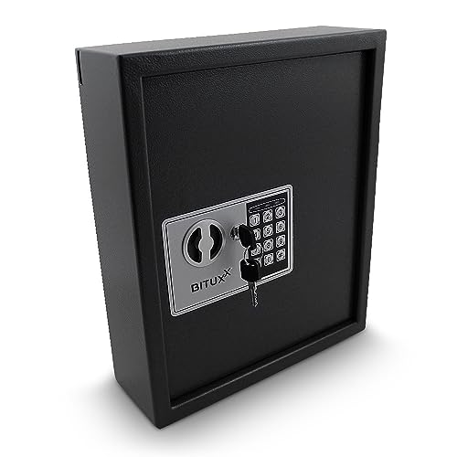 Elektronischer Schlüsselsafe Safe Tresor Schlüsselkasten Schlüsseltresor Schlüssel Sicherheitssafe mit 48 Schlüsselhaken (Schwarz)