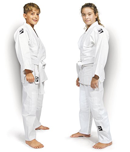 Judo Suit Junior with Black and Green Logo (White/Black, 90)