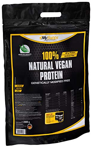 MySupps- 100% Natural Vegan Protein, hochwertiges & veganes Erbsenprotein, 80g Eiweiß + 15g BCAA pro 100g, komplexes Aminosäureprofil für Sportler, GMO-Free- Made in Germany- 2kg Pulver