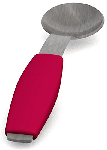 Ornamin Löffel mit rotem Griffkissen | Einhänder-Löffel mit besonderer Form für intuitive Anwendung | Spezial-Besteck, Einhänder-Hilfsmittel, Essbesteck, Esshilfe