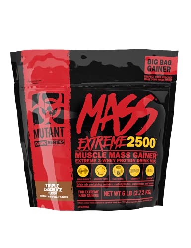 Mutant Mass Extreme Gainer Whey Protein Powder, Build Muscle Size & Strength with High-Density Clean Calories, (Triple Chocolate, 6 LB)