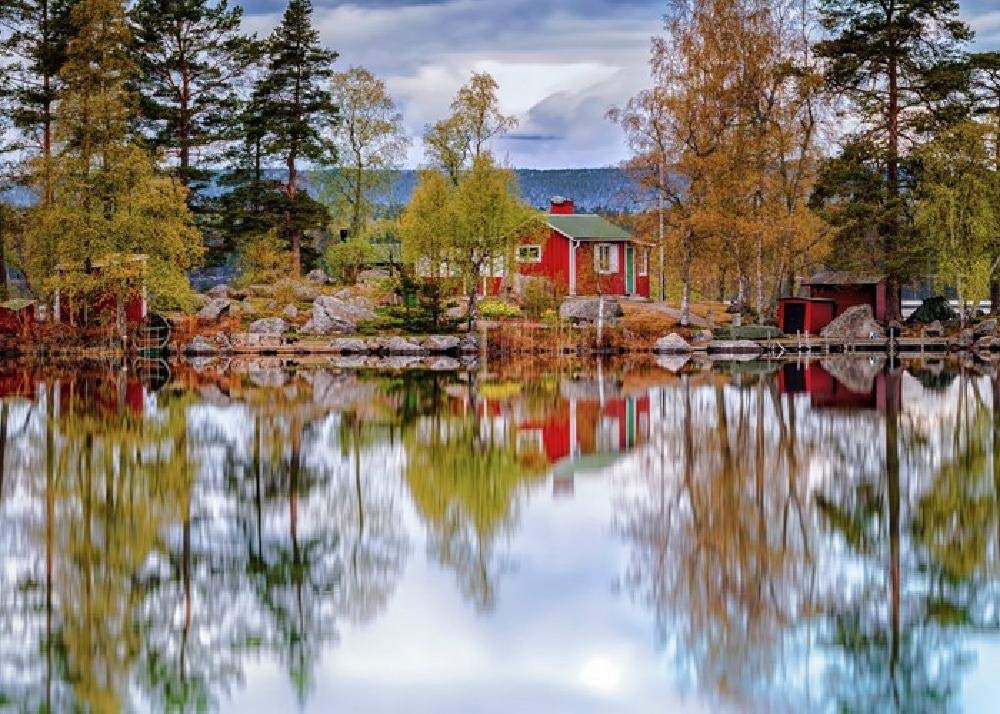 Haus See Reflexion Schweden 1000 Stück Verdickte Große Puzzle Kindergeburtstagsgeschenke