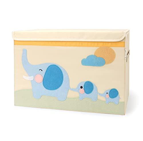 LUCKY SIGN - Aufbewahrungsbox Kinder Spielzeugkiste mit Deckel Wasserdicht und Waschbare Aufbewahrungskorb mit 2 Griffen Faltbare Spielzeug Box Organisator für Kinderzimmer , 51x36x36cm - Elefant