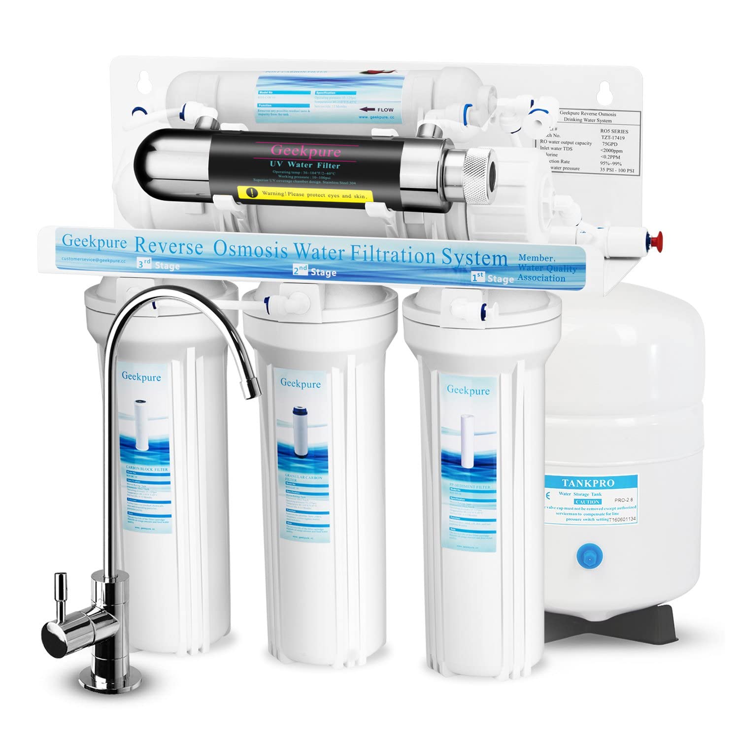 Geekpure 6-stufiges Umkehrosmose Trinkwasserfiltersystem - 75GPD