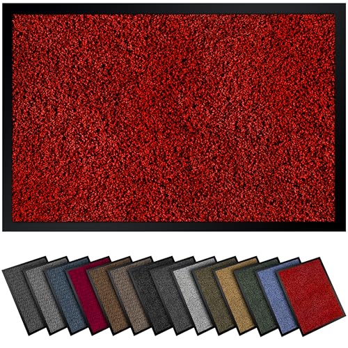 Gentle North Hochwertige Fußmatte rot 40x60 groß für Innen & Außen - Schmutzfangmatte rutschfest, waschbar & wetterfest - Fussmatte für Eingangsbereich & Aussenbereich - Läufer Flur dünn