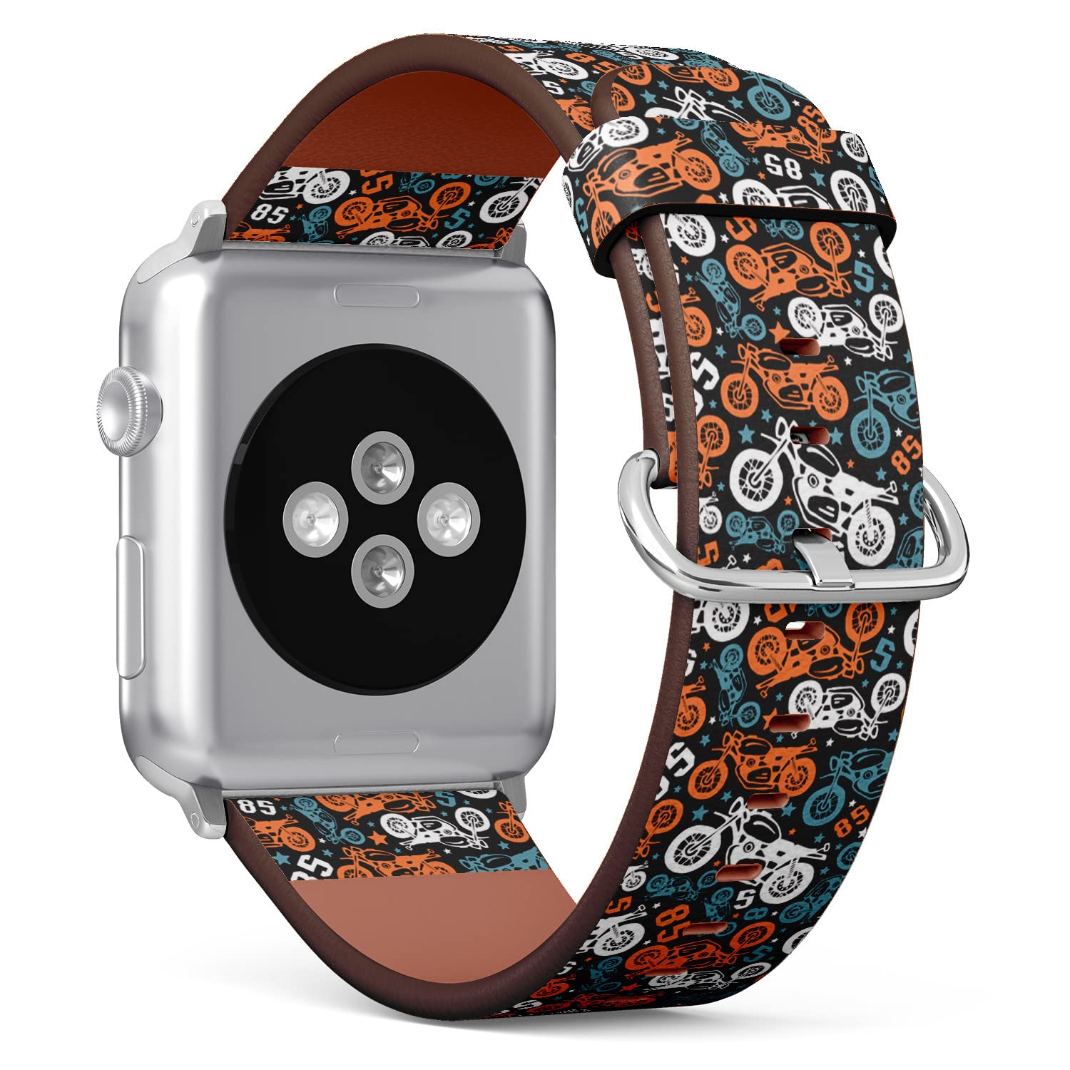 IKIKI-TECH Kompatibel mit Apple Watch Armband 38 mm, 40 mm, 41 mm (Motorräder, Zeichnungen, Farbmuster), Ersatzarmband aus veganem Leder für iWatch Serie 8, 7, 6, 5, 4, 3, 2, 1 Ultra SE