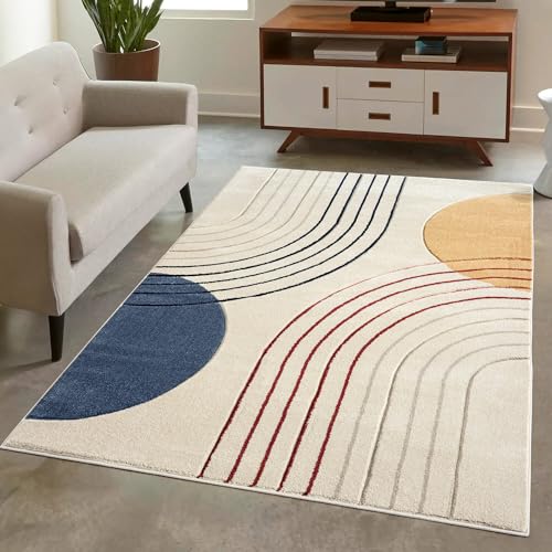 carpet city Teppich Kurzflor Multi - 160x230 cm - Moderne Wohnzimmer-Teppiche Geometrisch, Kreis-Muster mit 3D-Optik - Flachflor Bodenbelag Deko Schlafzimmer, Esszimmer