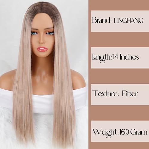 Lange, gerade, mittlere, rosafarbene, blaue, blonde Perücke for Frauen. Künstliche Haarfasern sind hitzebeständig (Farbe : MS15003-R2-88-C, Size : 26inches)