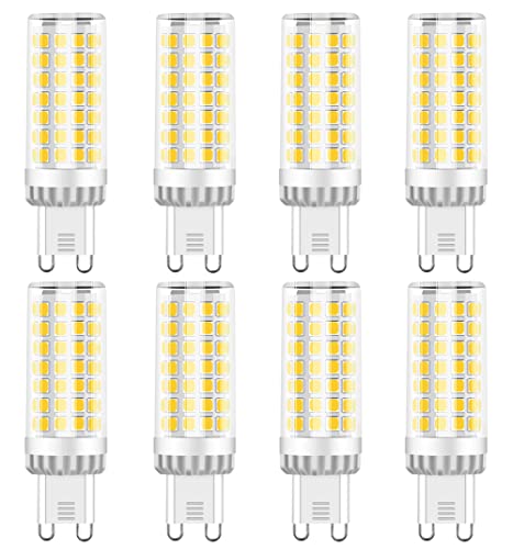 G9 LED Lampe 9W, 750LM, Kaltweiß 6000K, Ersatz 50W-80W G9 Halogenlampe, G9 Sockel, Kein Flackern, Nicht Dimmbar, G9 Glühbirnen für Kronleuchter, Deckenleuchten, Wandleuchten, AC 220-240V, 8er Pack