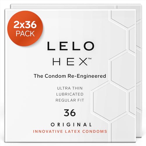LELO HEX Original Kondome dünn mit erhöhter Festigkeit - Ultra dünne Kondome geschmiert für Männer 0,045mm dünn, 54mm Durchmesser (72er Pack)