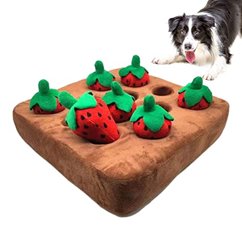 WOTEG Karotten-Hundespielzeug – Hide And Seek Erdbeer-Bereicherung, Hundespielzeug, 12 Erdbeer-Bereicherung, Hundespielzeug, interaktive Schnüffelmatte, Plüsch, Gemüsefeld für Haustiere