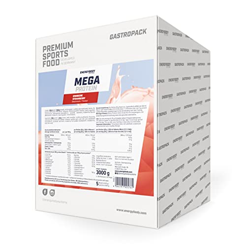 Energybody Mega Protein Erdbeer / Gastropack 3000 g / Mehrkomponenten Protein mit Casein Whey Mix als Eiweißshake / Eiweisspulver ohne Aspartam/ Protein-Pulver