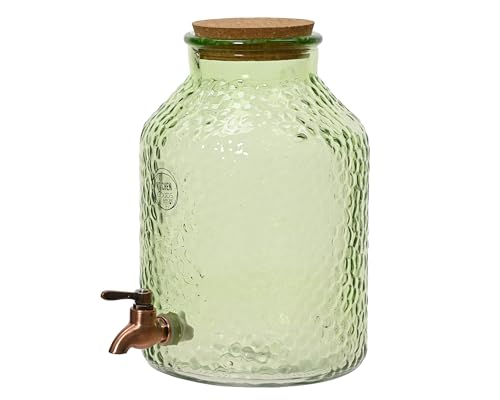 Getränkespender mit Zapfhahn 20x30cm Glas 8l - Transparenter Grün Wasserspender Kanister mit Hahn Gartenparty - Limonadenspender - Saftspender Gastro - Bowlegefäß Trinkbehälter mit Deckel