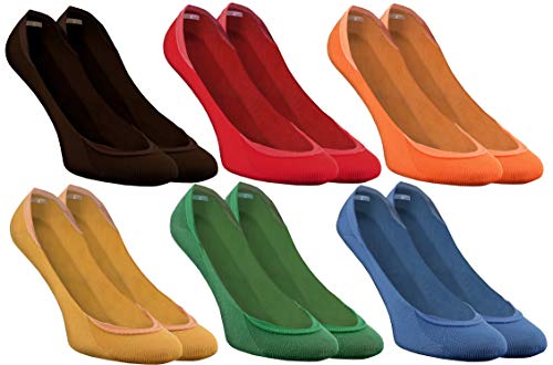 Rainbow Socks - Damen Herren Bunte Ballerina Socken - 6 Paar - Braun Rot Orange Gelb Grün Marineblau - Größen 36-38