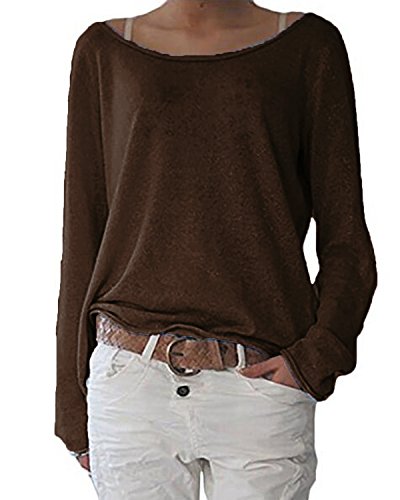 ZANZEA Damen Langarm Lose Bluse Hemd Shirt Oversize Sweatshirt Oberteil Tops Kaffee EU 44/Etikettgröße L
