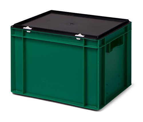 Euro-Stapelbox/Lagerbehälter KTK 4270-0, grün, mit schwarzem Verschluß-Deckel, 400x300x281 mm (LxBxH)