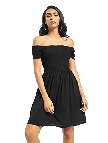 Urban Classics Damen Ladies Smoked Off Shoulder Dress Kleid, Schwarz (Black 00007), 50 (Herstellergröße: 5XL)