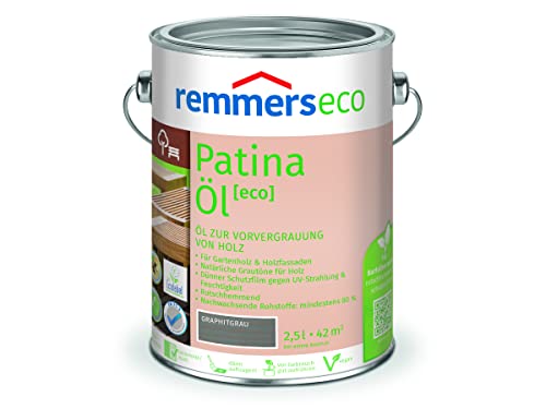Remmers Patina-Öl [eco] graphitgrau, 2,5 Liter, nachhaltiges Holzöl grau auf Wasserbasis für innen und außen, umweltfreundlich, vegan, rutschhemmend, natürliche Grautöne für Holz