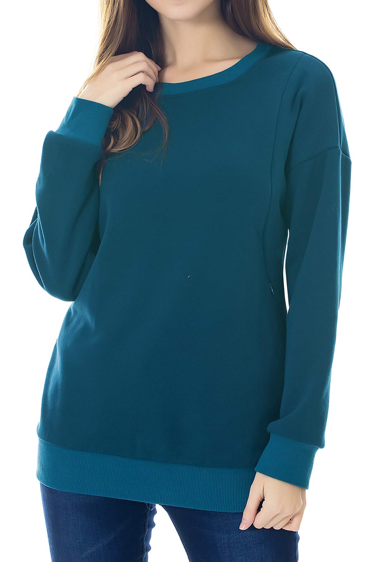 Smallshow Pflege Sweatshirt Langarm T-Shirt Bluse Stillen Pullover Tops Stillshirt Teal M