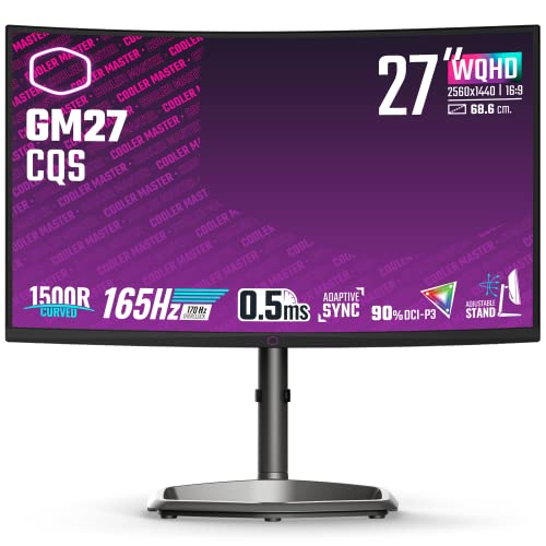 Cooler Master GM27-CQS 27" gebogener Gaming-Monitor – 1500R WQHD (2560 x 1440) 165 Hz (170 Hz/OC), 0,5 ms MPRT, VA-Panel, Adaptive Sync, 90% DCI-P3, HDR 400, verstellbarer Ständer, DP 1.2 und HDMI 2.0