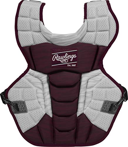 Rawlings Velo 2.0 Adult NOCSAE Baseball Catcher's Chest Protector, Maroon and White