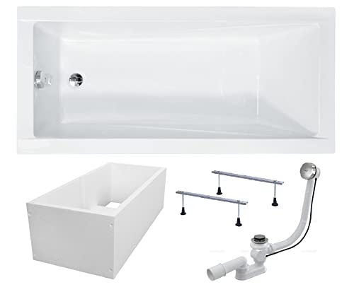 BADLAND Rechteck Badewanne MODERN mit Ablaufgarnitur, Füßen und Wannenträger GRATIS (170x70)