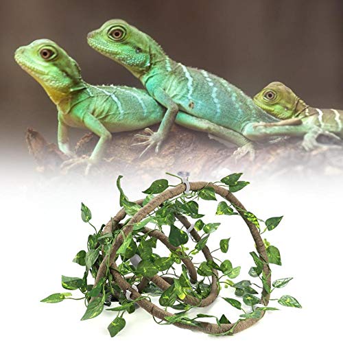Cuque Reptile Reptile Schraube aus flexiblem Zweig, Reptilien, für Chamäleon (Large 3 m, Rattan + Green Leaf)
