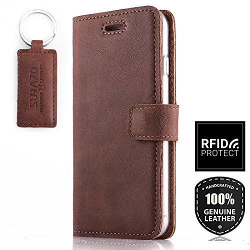 SURAZO RFID - Premium Vintage Ledertasche Schutzhülle Wallet Case aus Echtesleder Nubukleder Farbe Nussbraun für Samsung Galaxy A70